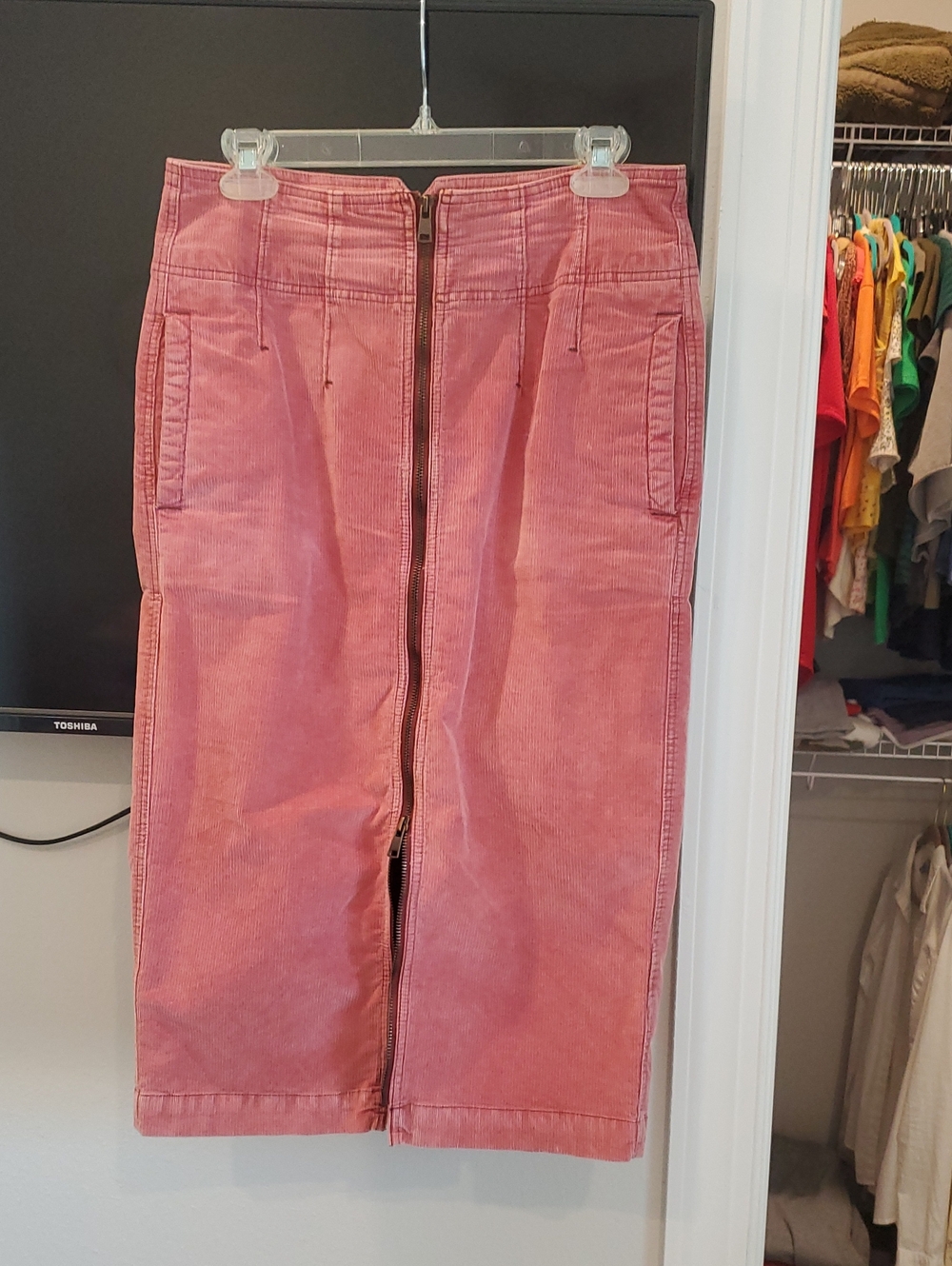 We The Free Dusty Rose Corduroy Front-Zip Pencil Skirt